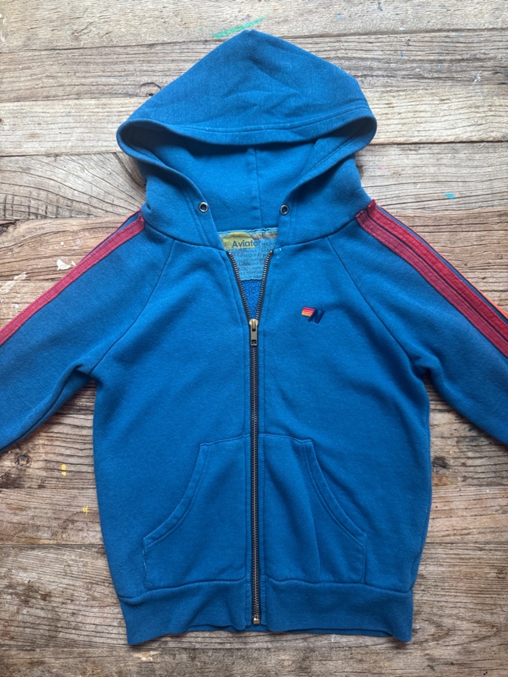 aviator nation blue zip up red orange stripe sleeve — 8